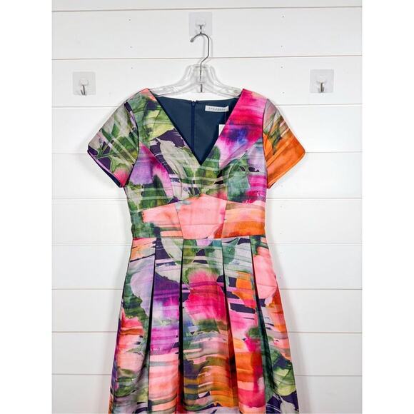 NWT Kay Unger Watercolor Floral V-Neck Maxi A-Line Dress Multicolor Size 6 - Picture 2 of 10